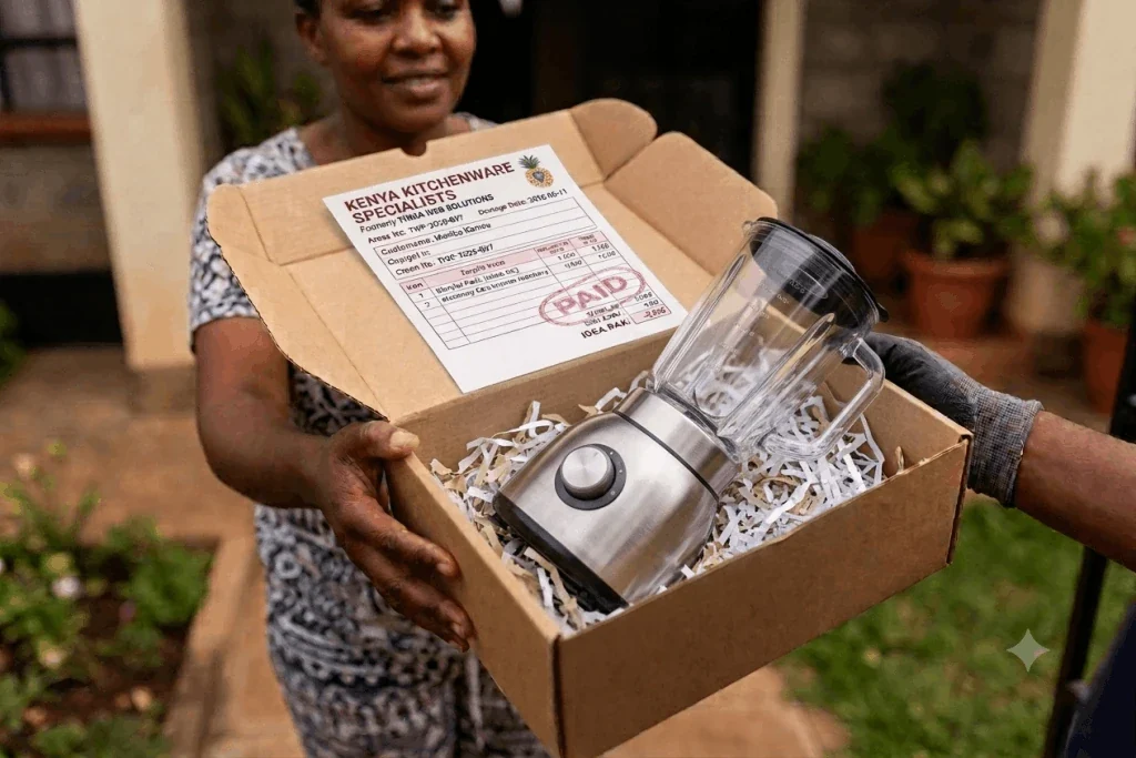 A Kenyan delivery package with a receipt attached